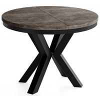 ESSTISCH Clara runder ausziehbarer, Beton Dunkelgrau 120-200/120/76 cm - Dunkelgrau/Schwarz, Holzwerkstoff/Metall (120/200/76cm) - WFL GROUP