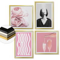 WANDBILDER 4er Set - 50x50 cm & 40x60 cm Goldrahmen - Stilvolles Porträt mit Champagner - Goldfarben, Kunststoff (50/50cm) - ArtPrintCave