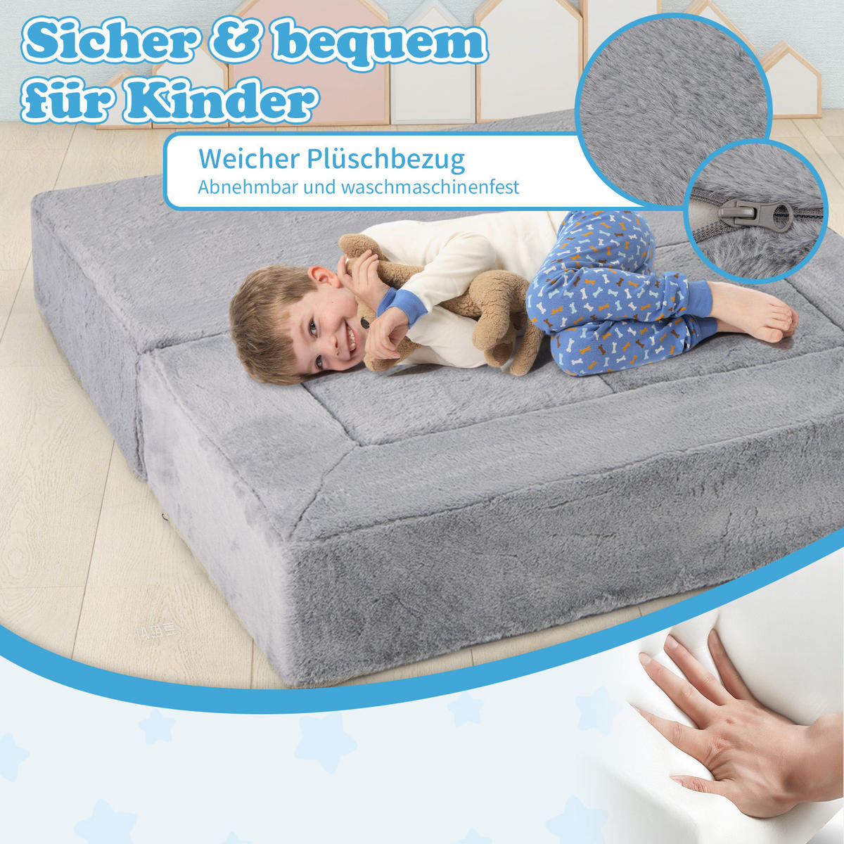 KINDERSOFA 42cm Grau - Grau, Textil (52/42/100cm) - COSTWAY