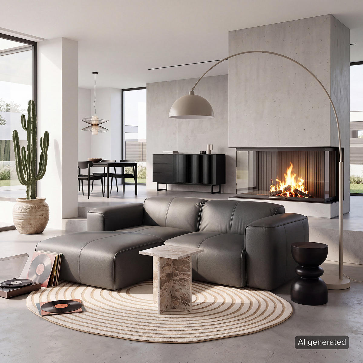 ECKSOFA mit XL-Longchair - Schwarz/Grau, Leder/Kunststoff (260/171cm) - home24