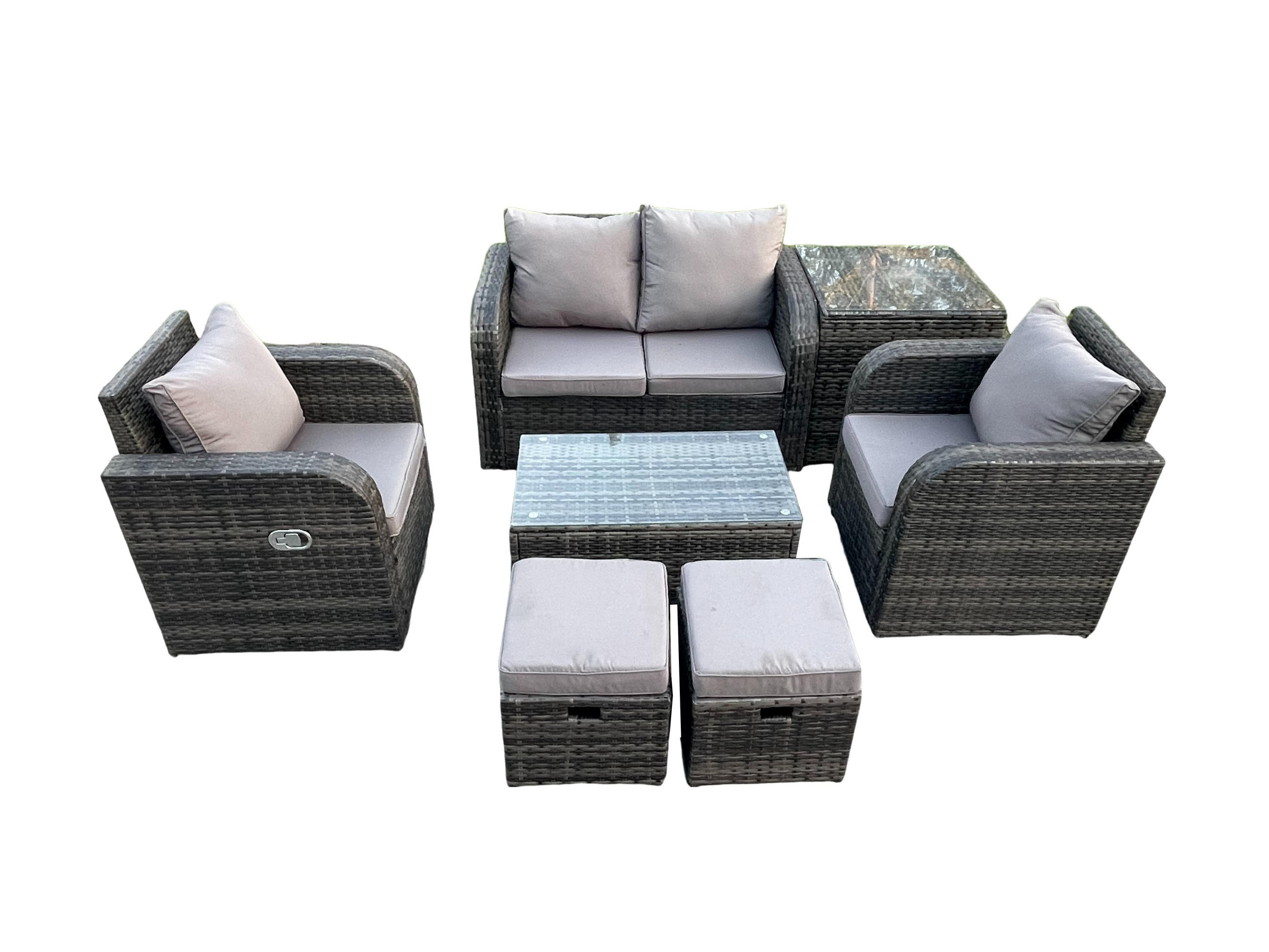 GARTENLOUNGE-SET Polyrattan Dunkelgrau 4-Sitzer - Dunkelgrau, Metall - Fimous