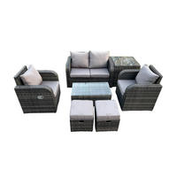 GARTENLOUNGE-SET Polyrattan Dunkelgrau 4-Sitzer - Dunkelgrau, Metall - Fimous