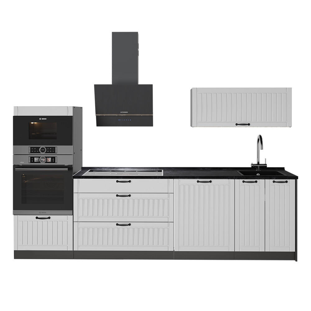 KÜCHENZEILE Fame-Line, Weiß Landhaus/Anthrazit, 280 cm ohne Arbeitsplatte - Anthrazit/Weiß, Holzwerkstoff (280/153.6/51.6cm) - Vicco