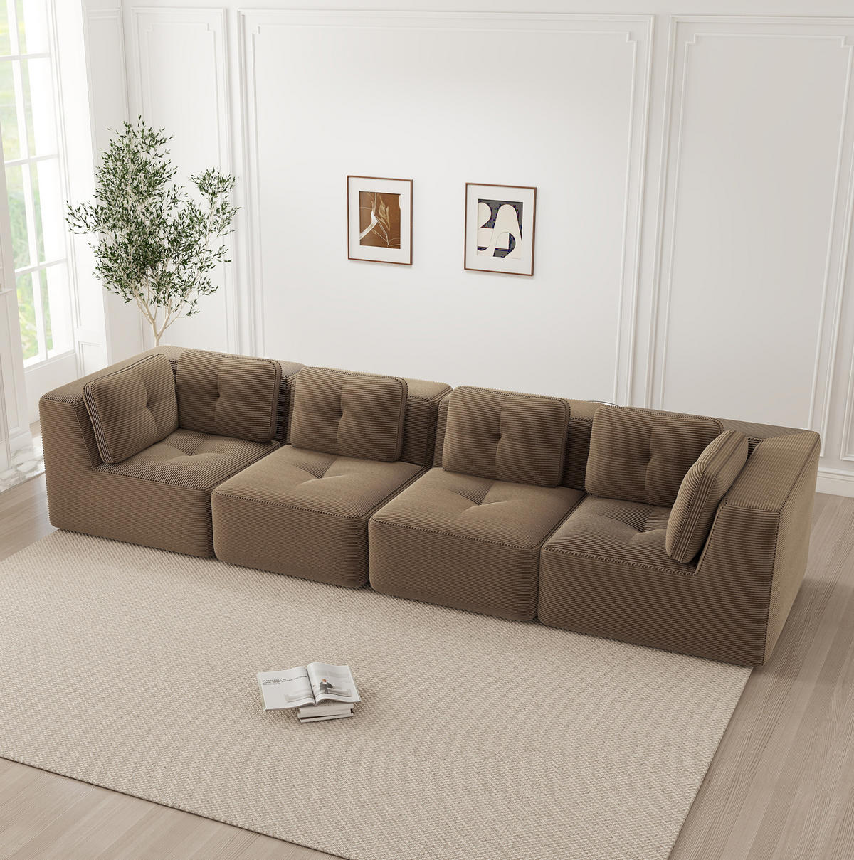 ECKSOFA 386/104/69 cm braun aus Cord mit modularem Design, ohne Aufbau und rutschfestem Stand - Braun, Textil (104/386cm) - OKWISH