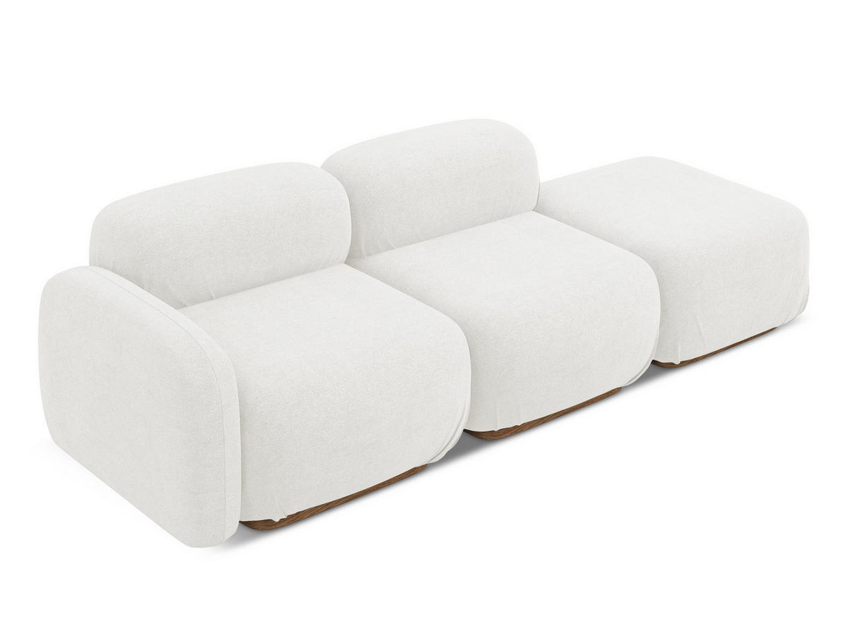 3-SITZER SOFA Rechts Bouclé Stoff Weiß - Weiß/Braun, Holz/Textil (258/73/95cm) - Makamii
