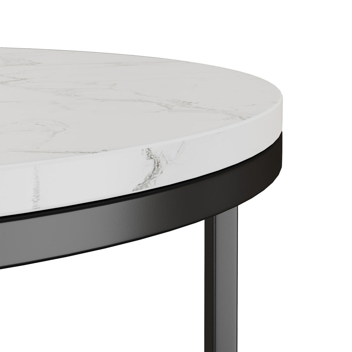 COUCHTISCH in Weiß/Schwarz Hitzebeständiger Wohnzimmertisch mit Marmor-Optik Platte Sofatisch mit Metallgestell - Schwarz, Holzwerkstoff/Metall (70/70/45cm) - STILVORA