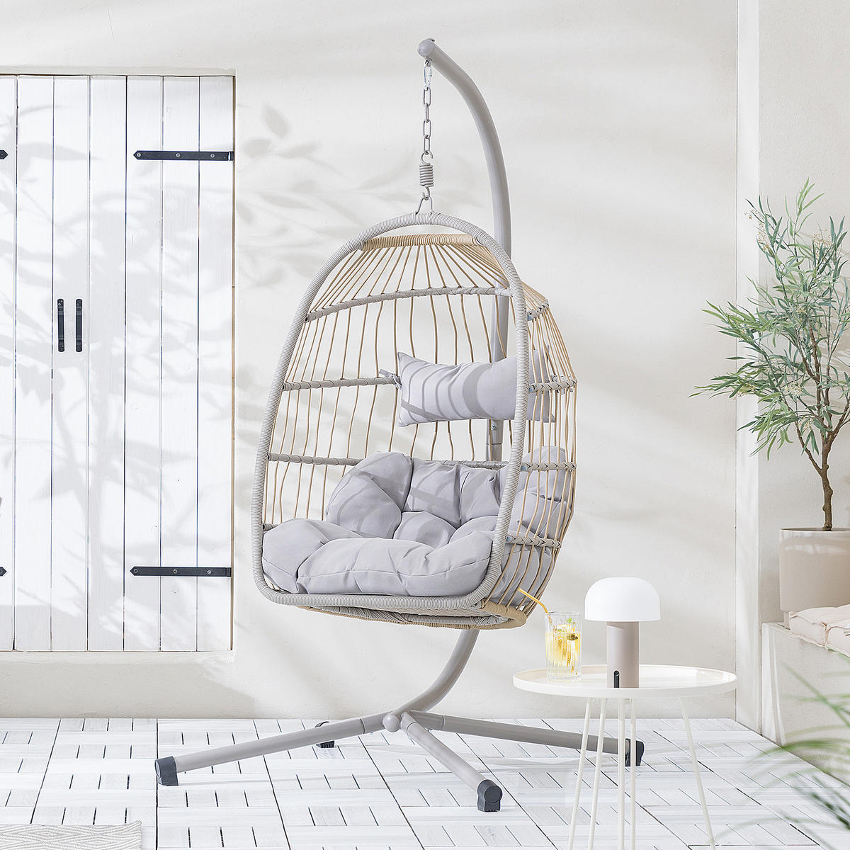 HÄNGESESSEL - Polyrattan / Stahl - Beige, Kunststoff/Textil (95/190/95cm) - home24