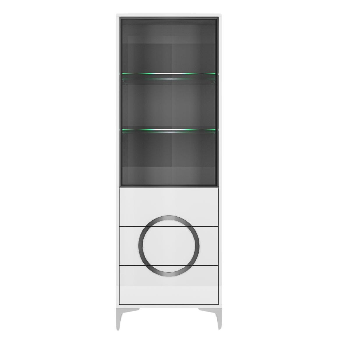 VITRINE Eva, Weiß, Silberne Akzente, Hochglanz - Weiß Hochglanz/Silberfarben, Holzwerkstoff/Metall (60/180/38cm) - Kayani
