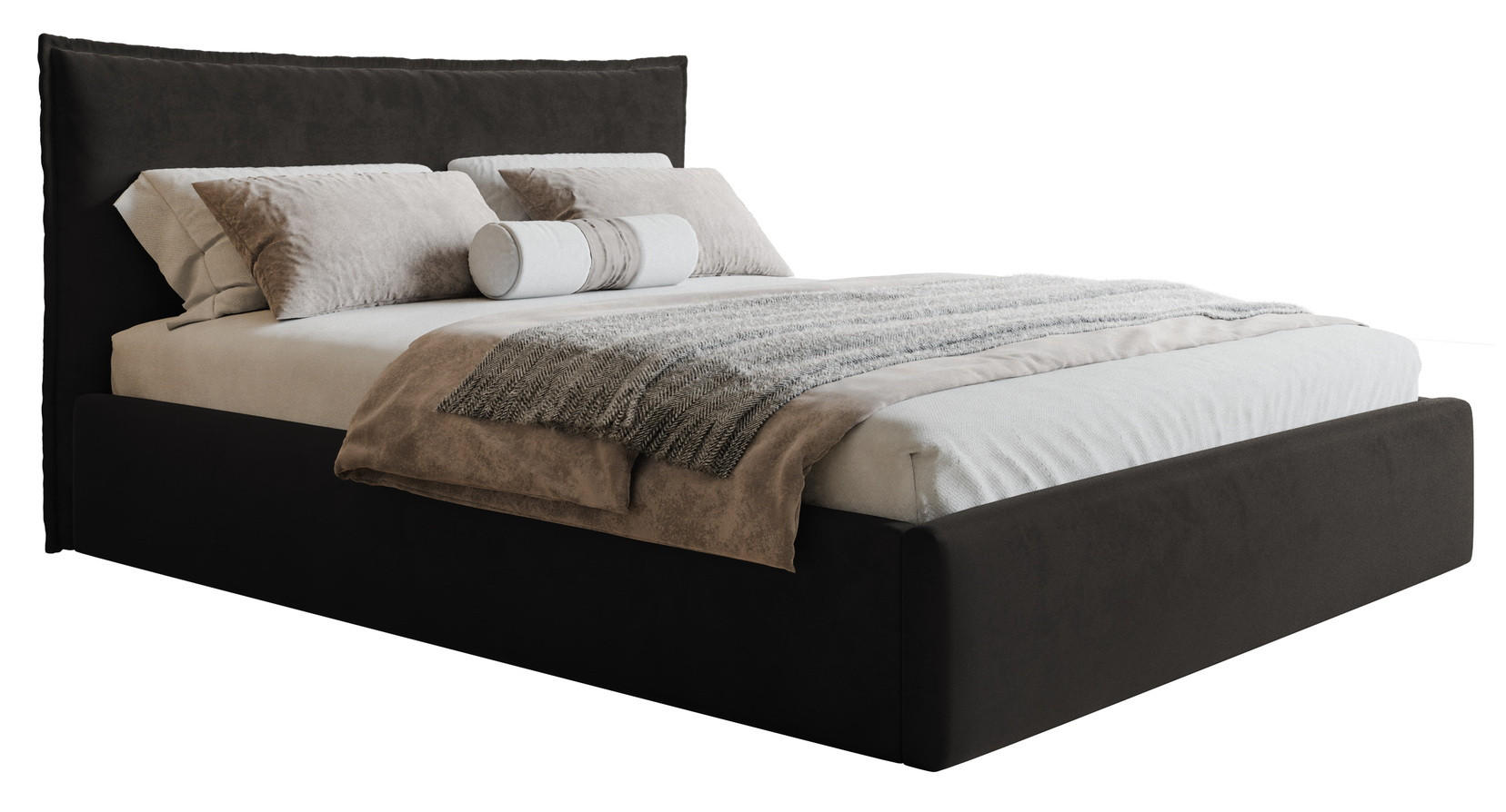 POLSTERBETT 180x200 cm Zenito Slim mit Kissen-Kopfteil, Bettkasten, Schwarz - Schwarz, Holz/Textil (180/200cm) - Emporius