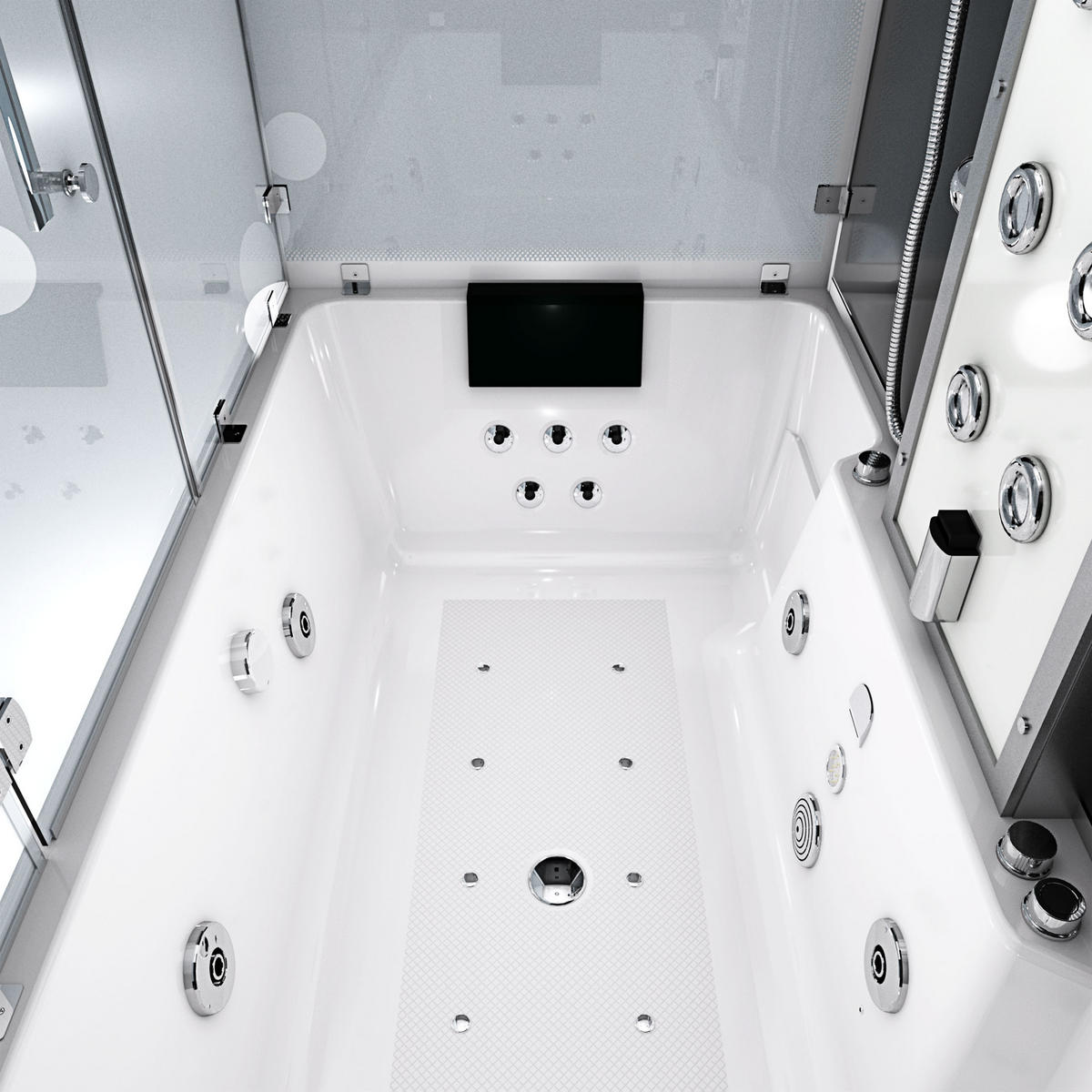 BADEWANNE Dusche K80-SW-EH-B-EC-SC-EA Duschtempel - Schwarz, Glas/Kunststoff (180/100/228cm) - AcquaVapore by Sandra Jentho