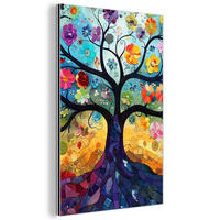 METALLBILD Kunst - Baum des Lebens - Blumen - Hippie 60x90 cm - Dunkelblau, Metall (60/90cm) - MuchoWow