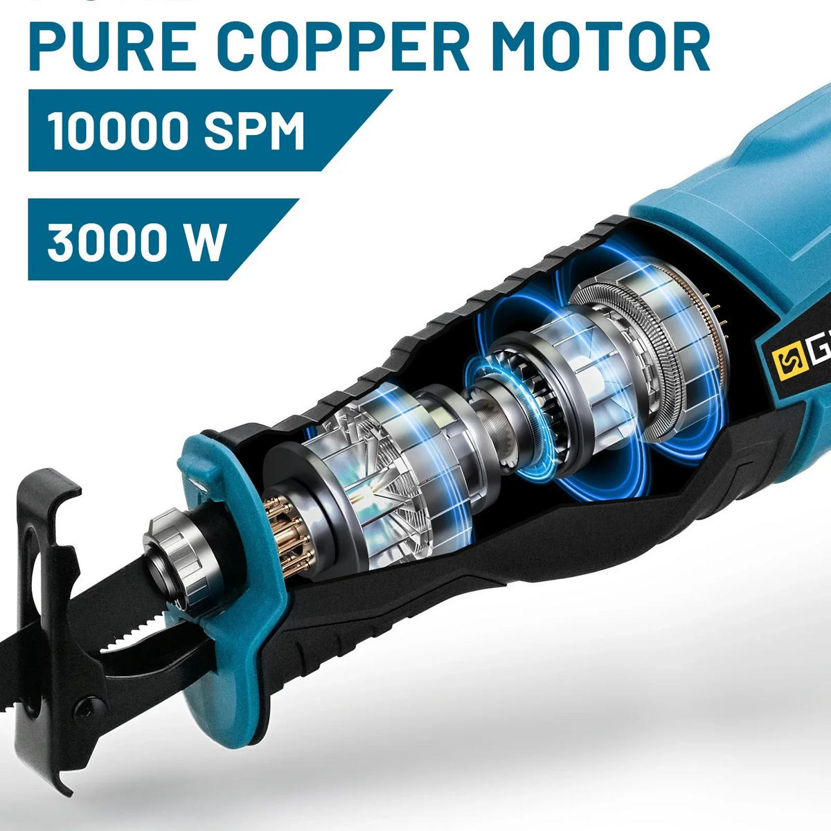 SÄBELSÄGE kabellos 3000W 10000SPM Blau Mit 1 Akku - Blau, Metall (15/7/40cm) - Coonoor