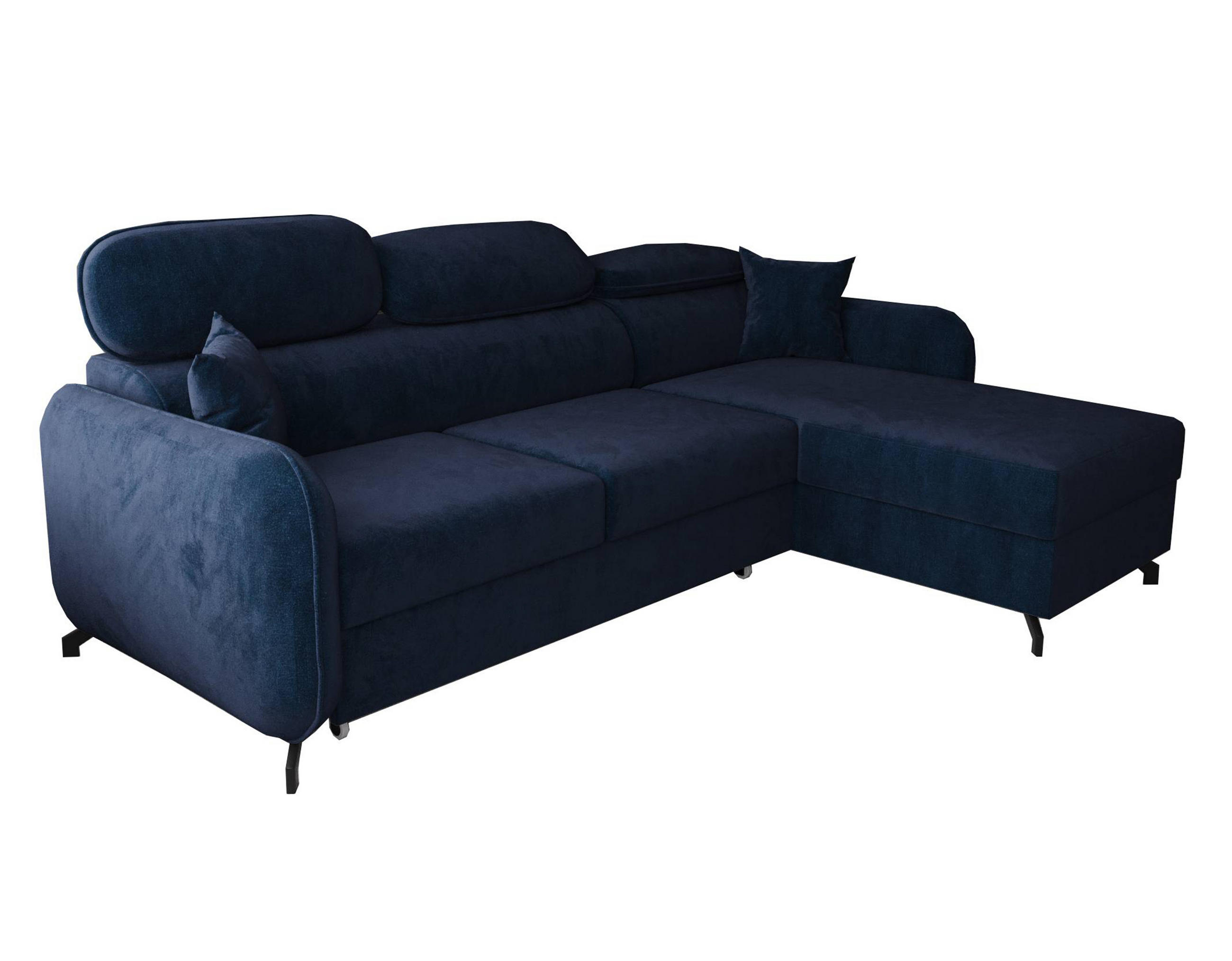 ECKSOFA L Form Ribella 5 Blau 265/180/100 cm Rechts mit Schlaffunktion - Schwarz/Dunkelblau, Textil/Metall (265/180cm) - AX Living