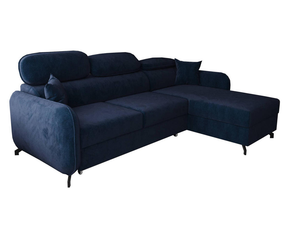 ECKSOFA L Form Ribella 5 Blau 265/180/100 cm Rechts mit Schlaffunktion - Schwarz/Dunkelblau, Textil/Metall (265/180cm) - AX Living