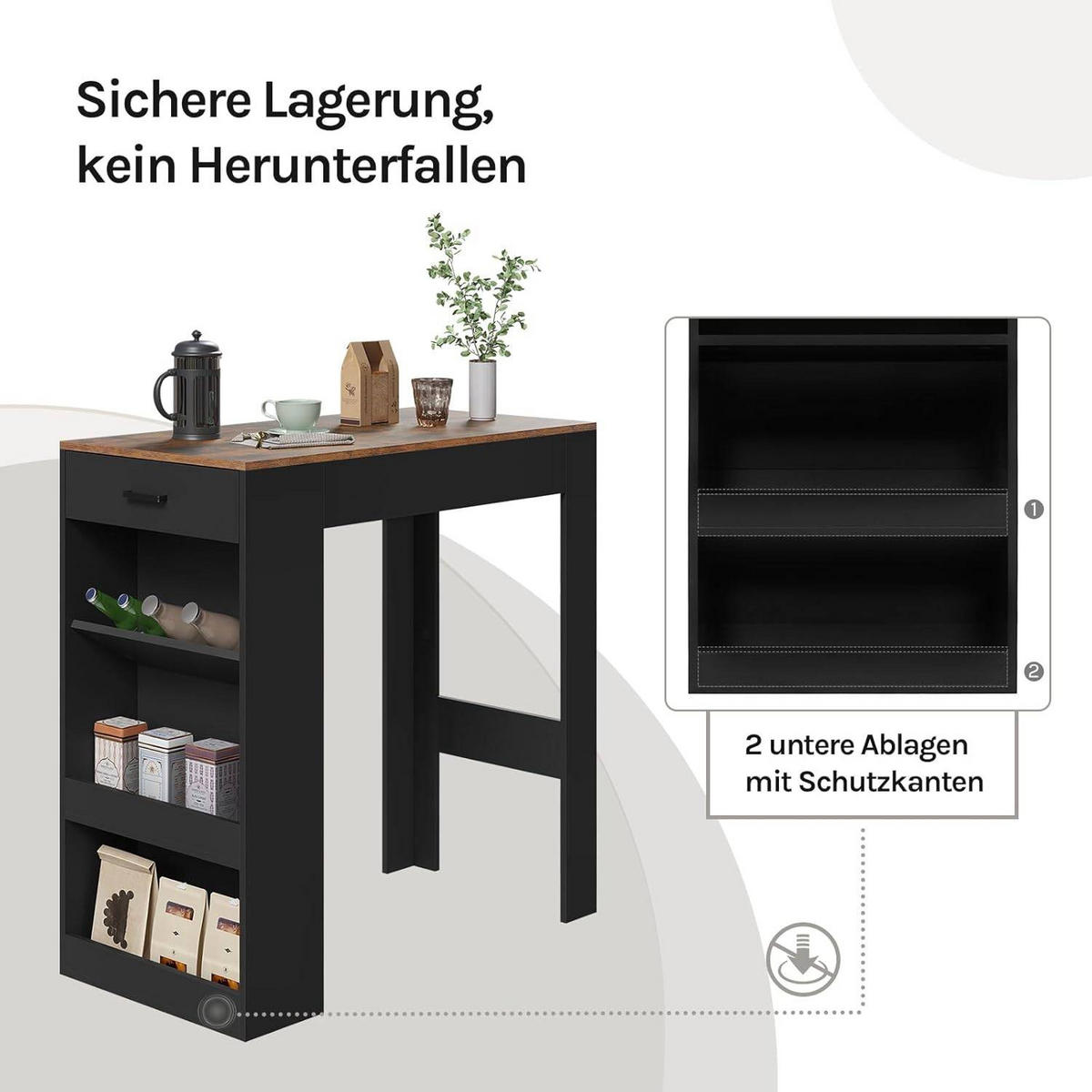 BARTISCH, Küchentisch mit Weinregal,100 x 50 x 100 cm - Dunkelbraun/Schwarz, Holzwerkstoff (50/100/100cm) - Woltu
