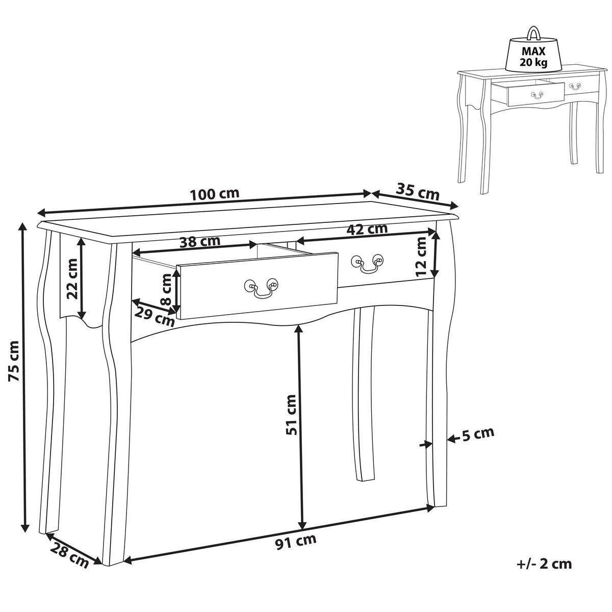 KONSOLENTISCH schwarz 2 Schubladen Klawock - Schwarz, Holzwerkstoff (35/100/75cm) - Beliani