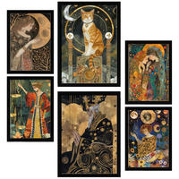 POSTER Set Mit 6 Tarotkarten Kartomantie Arcana A3 & A4 Schwarzer Rahmen - Schwarz, Papier (29/3cm) - Nacnic