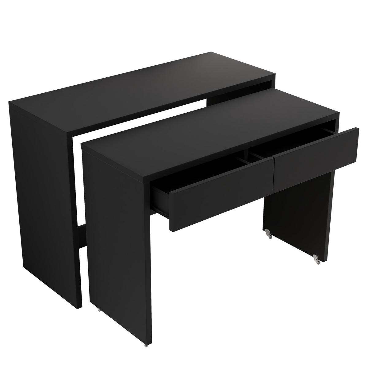 SCHREIBTISCH 2-in-1 ausziehbar 110x40x78 cm Schwarz mit Rollen - Schwarz, Holz (110/40/78cm) - Meubliv