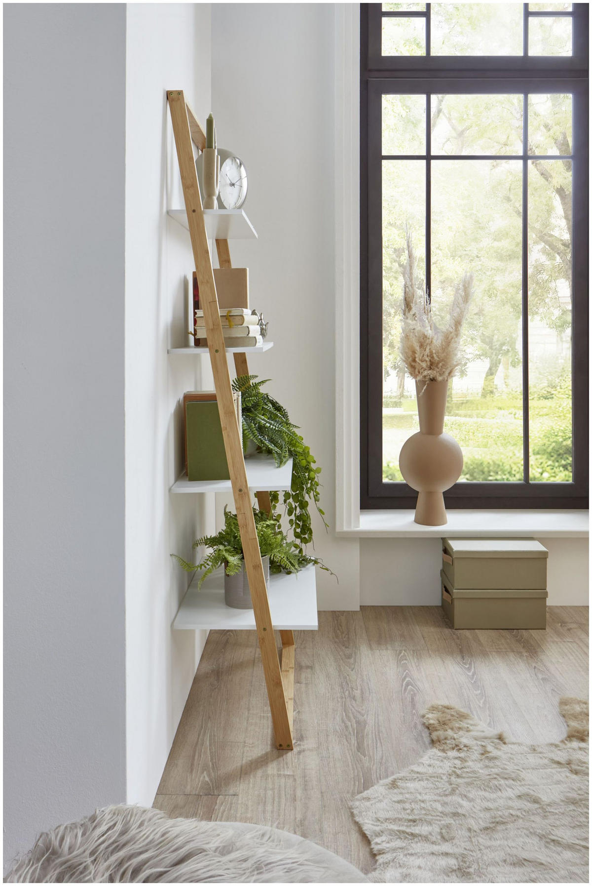 LEITERREGAL weiß/ Bambus - Weiß, Holz (61.3/164/36.5cm) - Xonox