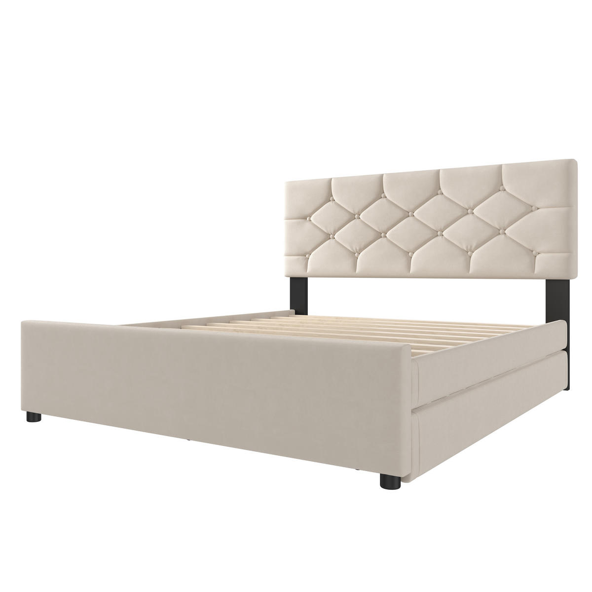 POLSTERBETT 140×200 cm aus Samt-Stoff mit Rollbett und Lattenrost, beige - Beige, Textil (140/200cm) - Luhomfu