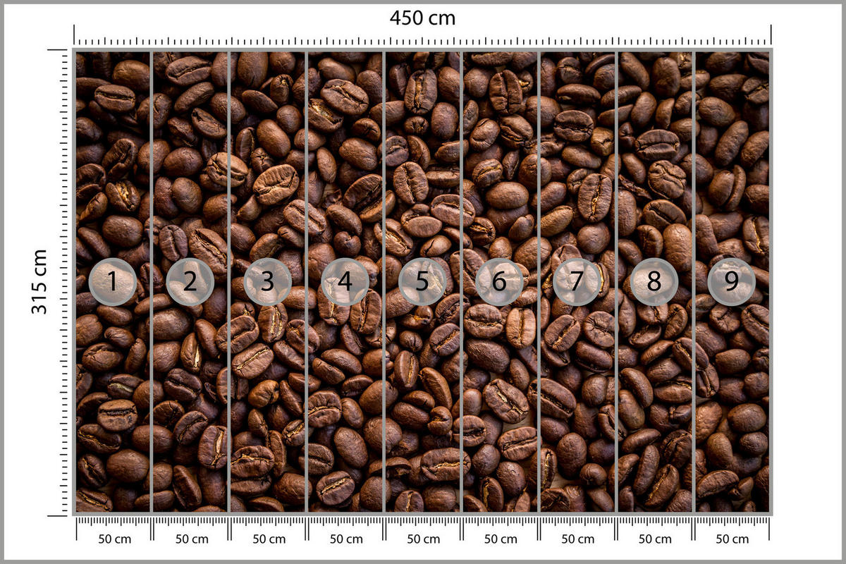 FOTOTAPETE für Esszimmer Kaffee Kaffeebohnen 3D 450x315 - Braun, Papier (450/315cm) - Muralo