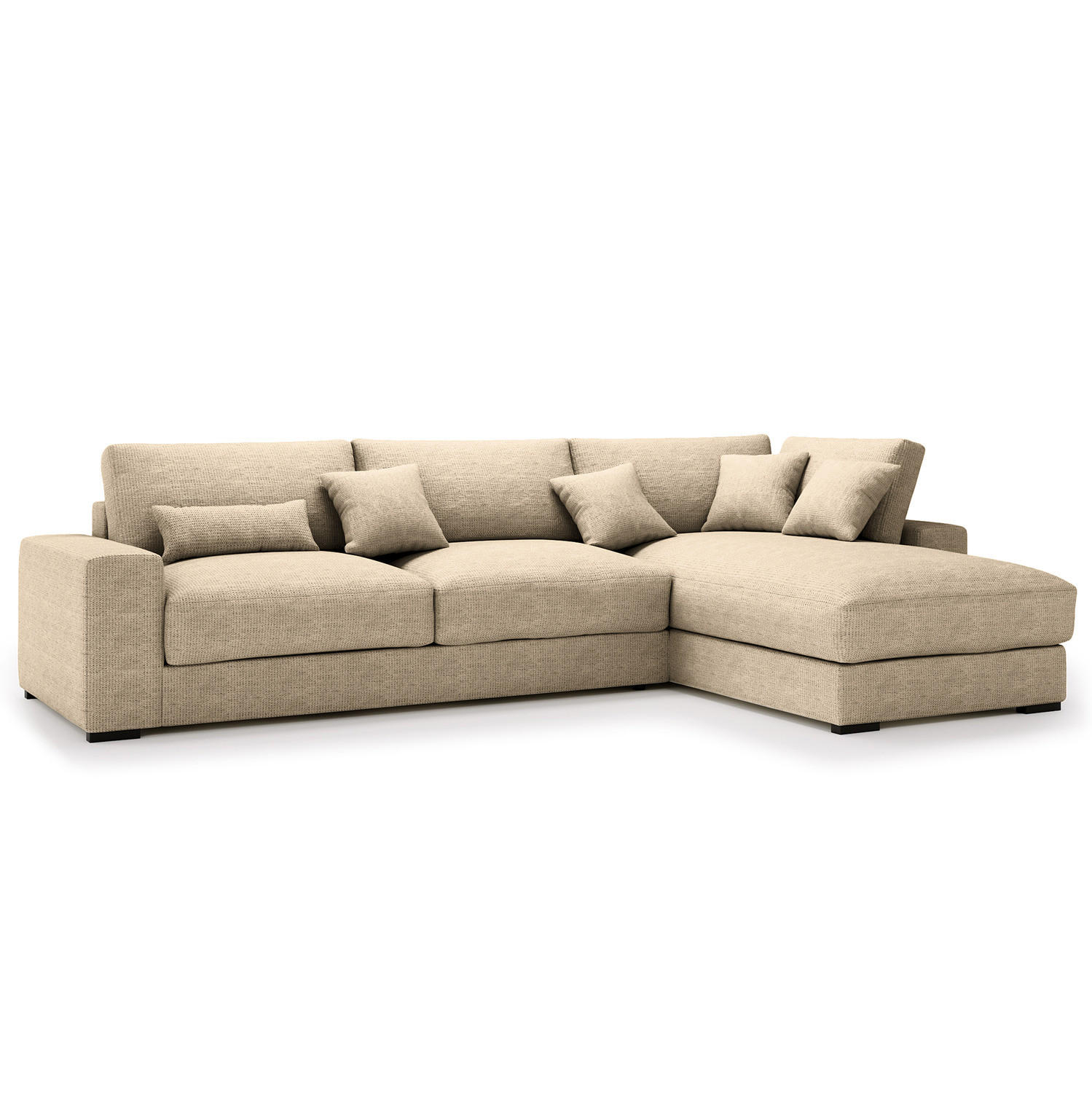 ECKSOFA mit Longchair - Beige/Schwarz, Kunststoff/Textil (340/205cm) - home24