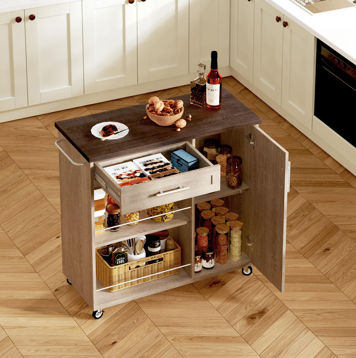 KÜCHENWAGEN mit Schublade 90 x 62 x 90 cm MDF Natural - Naturfarben, Holz (40/89.5/96cm) - Beauniv