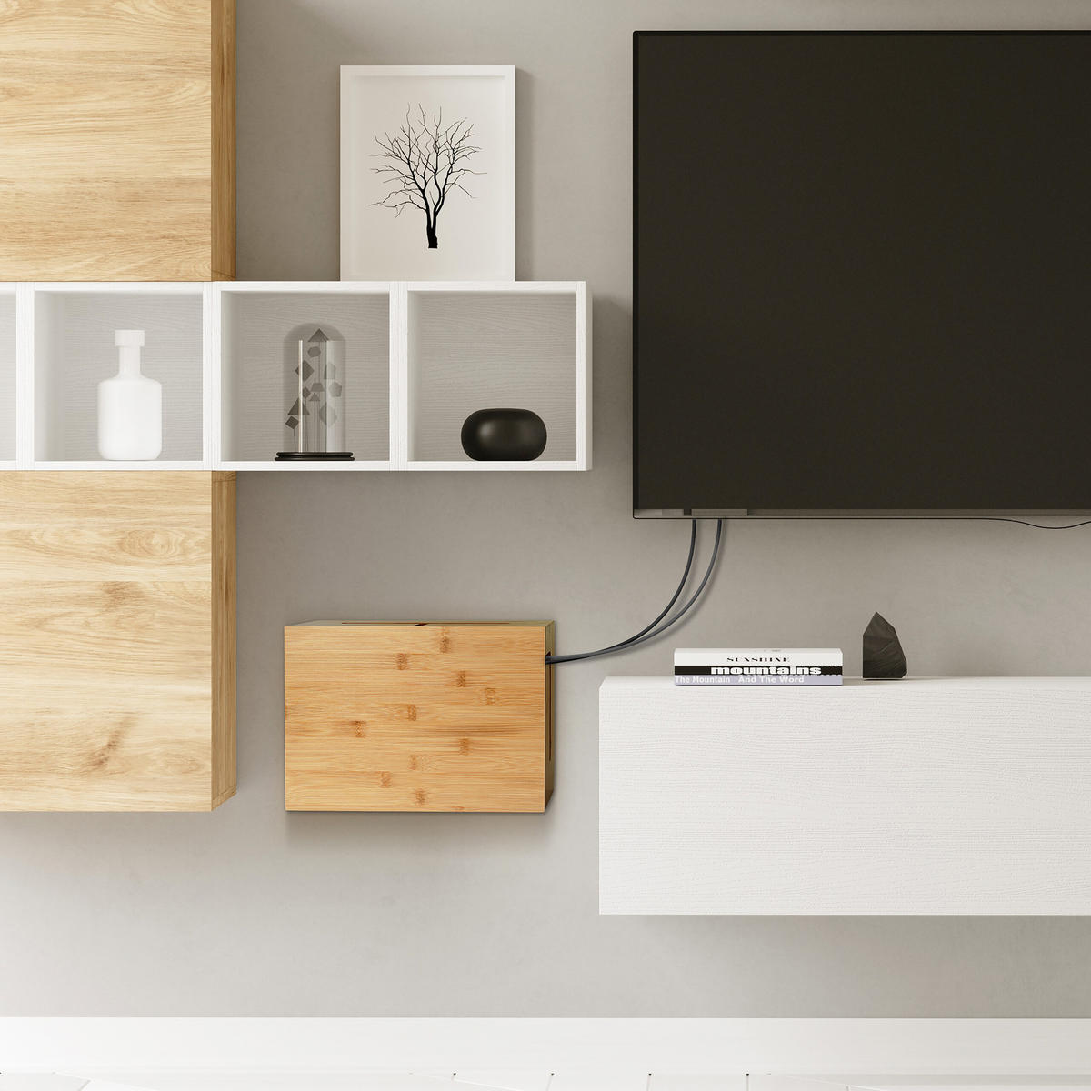 KABELSKA kutija - svijetlo smeđa, drvo (22/32/11cm) - Relaxdays