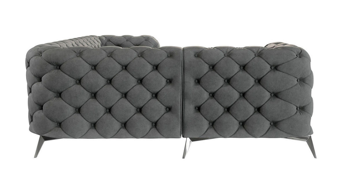 ECKSOFA Chesterfield Laura Grau Samt - Silberfarben/Grau, Holz/Textil (264/204cm) - S-Style Möbel