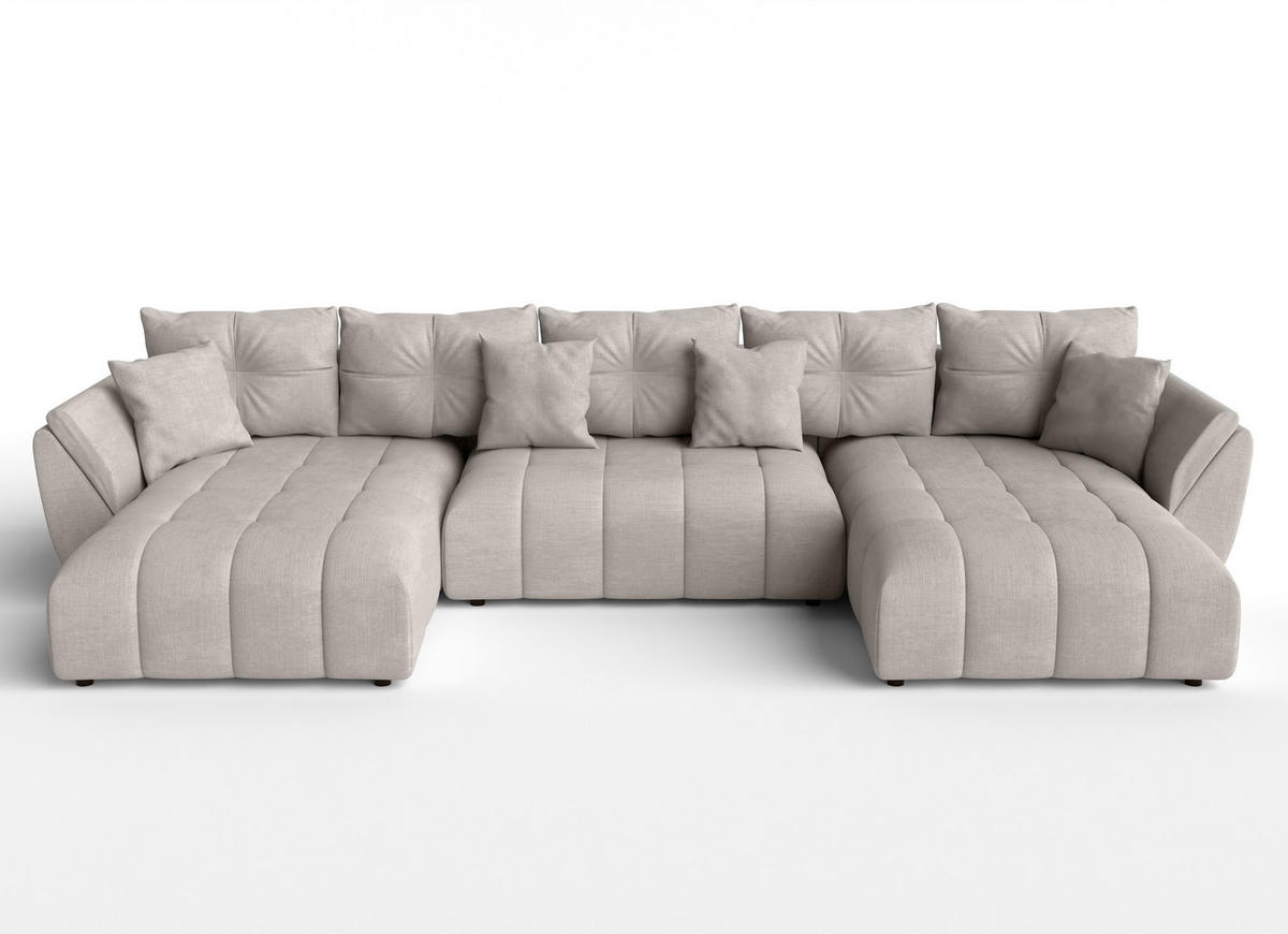WOHNLANDSCHAFT Antalya Beige 382/190/91 cm – Sofa mit Bettfunktion - Beige/Schwarz, Kunststoff/Textil (382/91/190cm) - AX Living