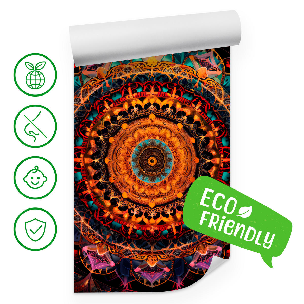 FOTOTAPETE für Schlafzimmer Bunte Mandala Vintage Orientalisch Harmonisch 400x280 - Gelb/Rot, Papier (400/280cm) - Muralo