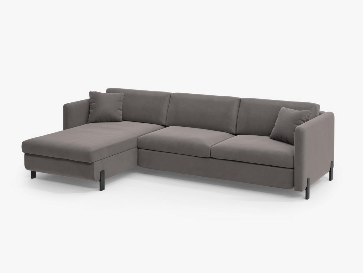 ECKSOFA ausklappbar links Gloria aus Samt grau 4 Sitzplätze - Grau, Textil (260/170cm) - Micadoni