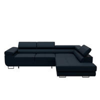 ECKSOFA VEMO EDGE Rechts Dunkelblau Velour-Stoff mit Bettkasten und Schlaffunktion - Dunkelblau, Textil (270/200cm) - Barchello