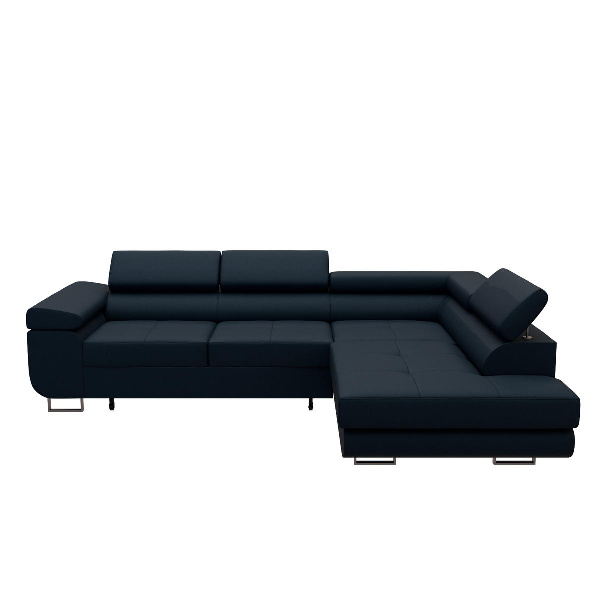 ECKSOFA VEMO EDGE Rechts Dunkelblau Velour-Stoff mit Bettkasten und Schlaffunktion - Dunkelblau, Textil (270/200cm) - Barchello