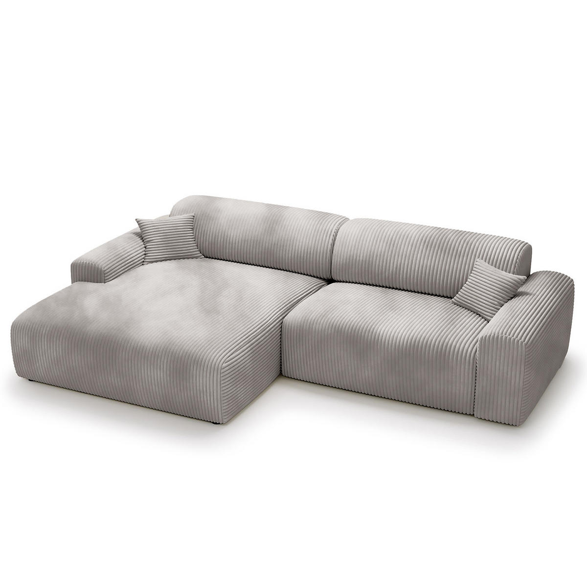 ECKSOFA mit Longchair - Cord - Hellgrau/Schwarz, Kunststoff/Textil (284/178cm) - home24