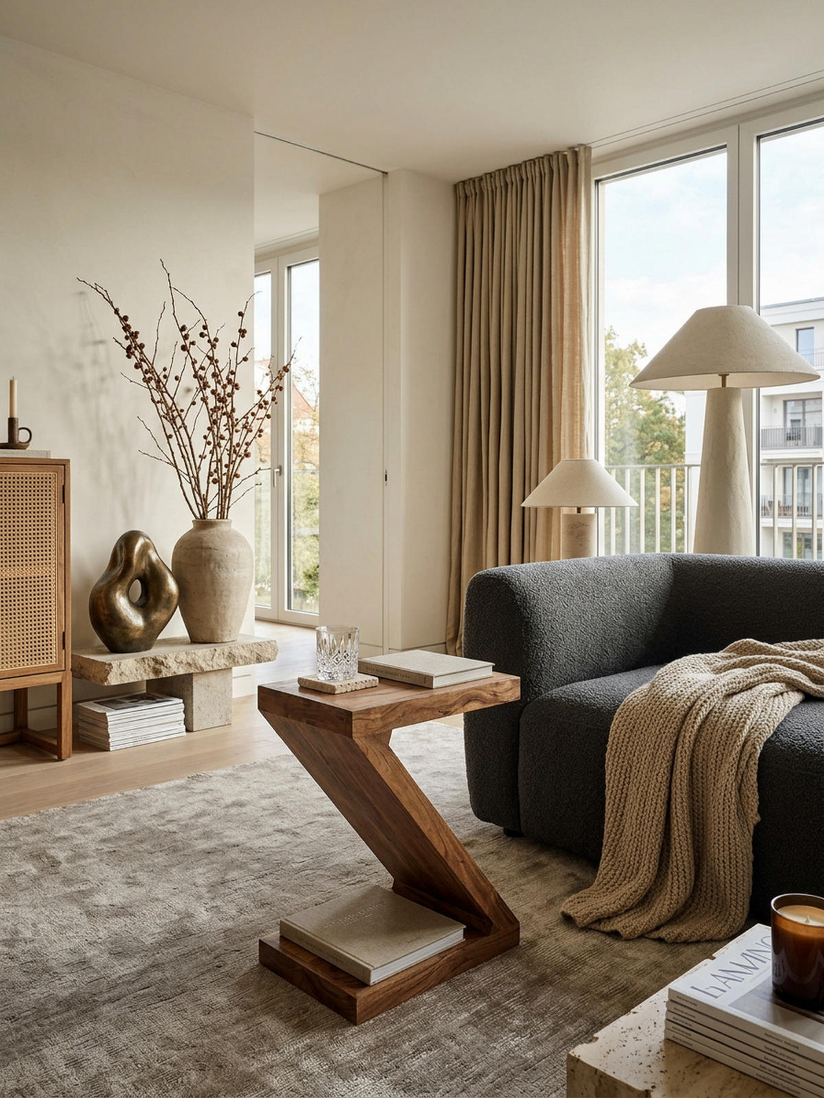 BEISTELLTISCH Massivholz Z-Form Handgefertigt, Beige 44x30x59 cm - Beige, Holz (30/44/59cm) - KADIMA DESIGN