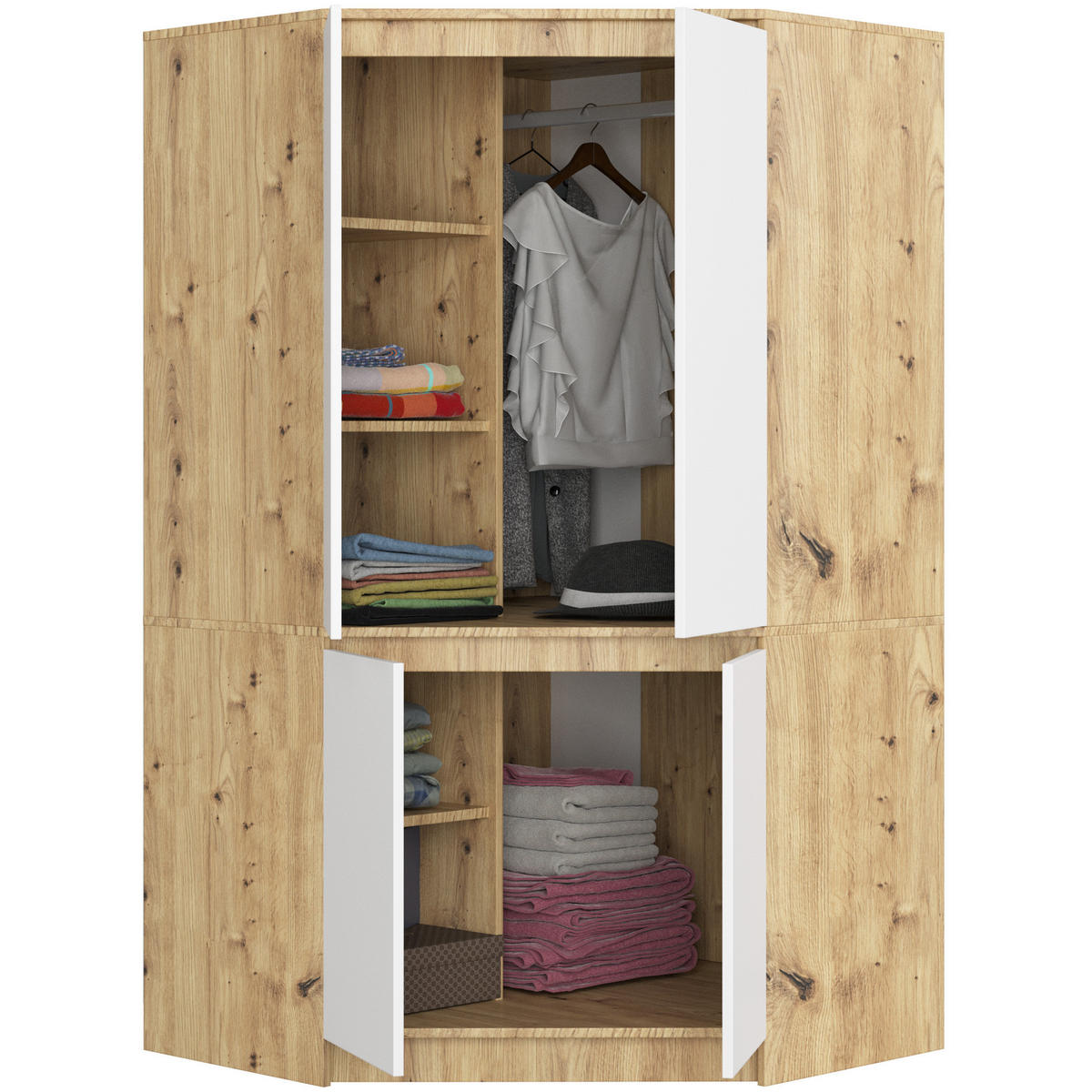 KLEIDERSCHRANK Eiche Artisan, Weiß 100x50x180 cm - Weiß/Eiche Artisan, Holzwerkstoff (100/180/50cm) - Akord