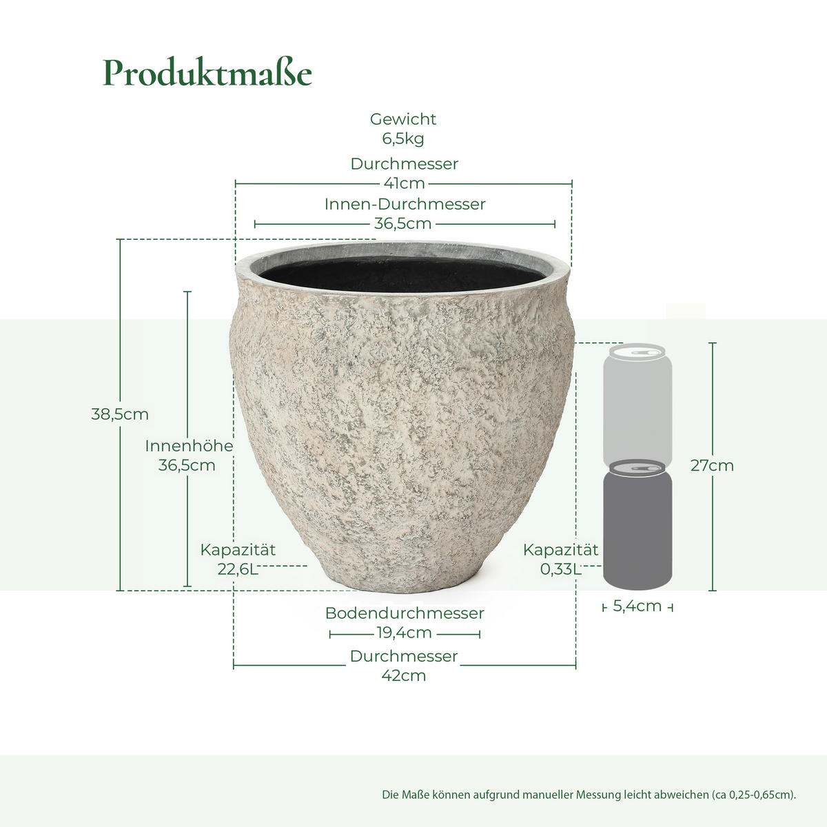 PFLANZKÜBEL in Betonoptik, hellgrau, Ø 42 × H 37 cm - Weiß, Naturmaterialien (39cm)