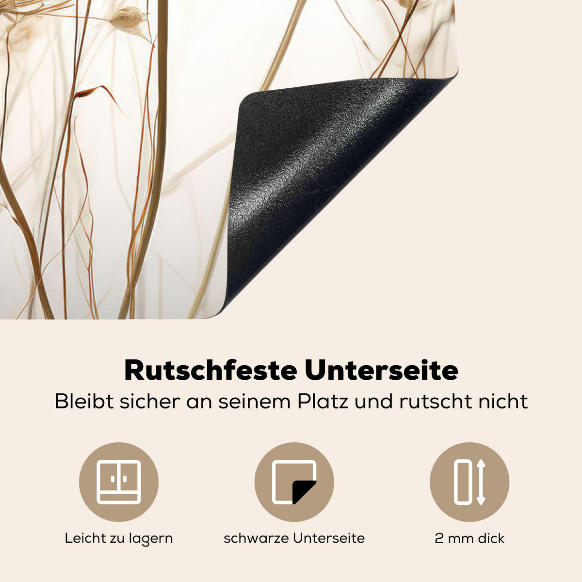 HERDABDECKPLATTE Blumen - Weiß - Sonnenlicht Induktionsmatte 71x52 cm - Ecru, Kunststoff (71/52/0.2cm) - MuchoWow