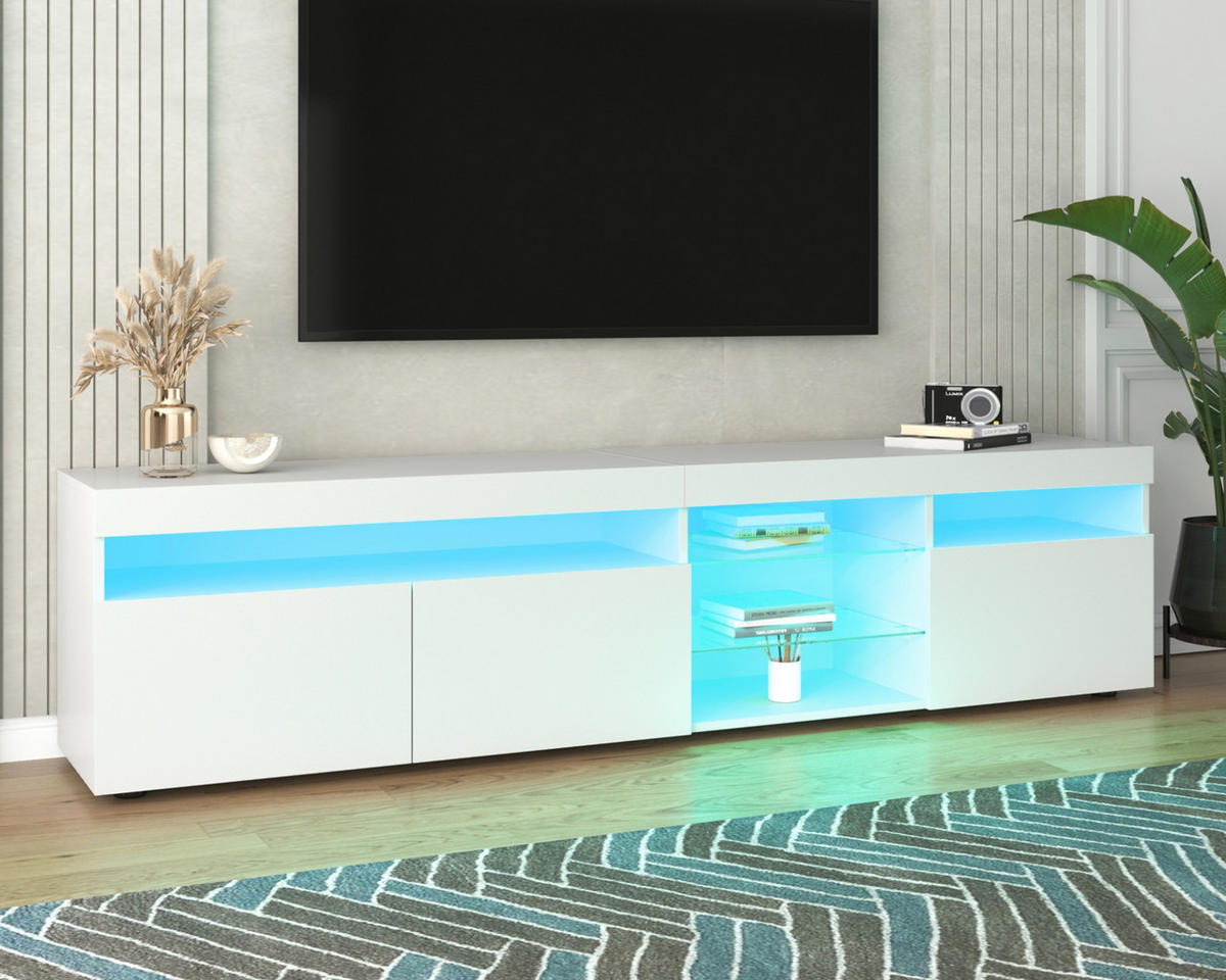 LOWBOARD 180/35/48 cm aus MDF mit LED-Beleuchtung und Hochglanzfront Weiß - Weiß, Holzwerkstoff (180/48/35cm) - Modenvie