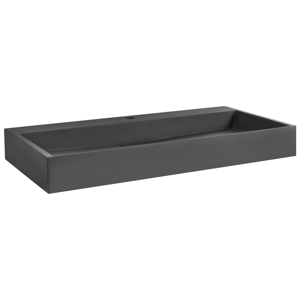 HÄNGEWASCHBECKEN Schwarz 90/46 cm Mineralguss Quenko - Schwarz, Naturmaterialien (90/12/46cm) - Beliani
