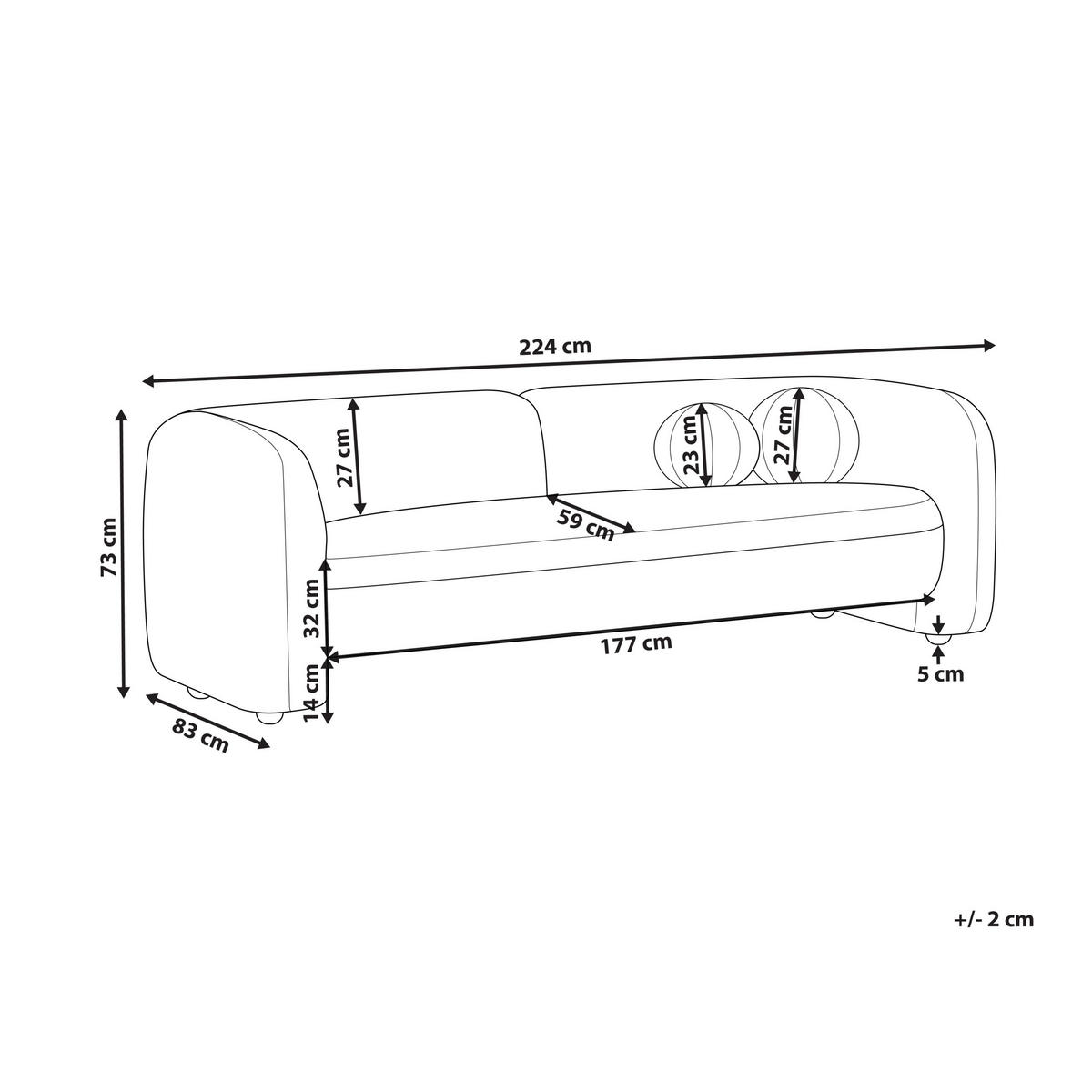 3-SITZER-SOFA Samtstoff cremeweiß Leiren - Weiß, Textil (224/73/83cm) - Beliani