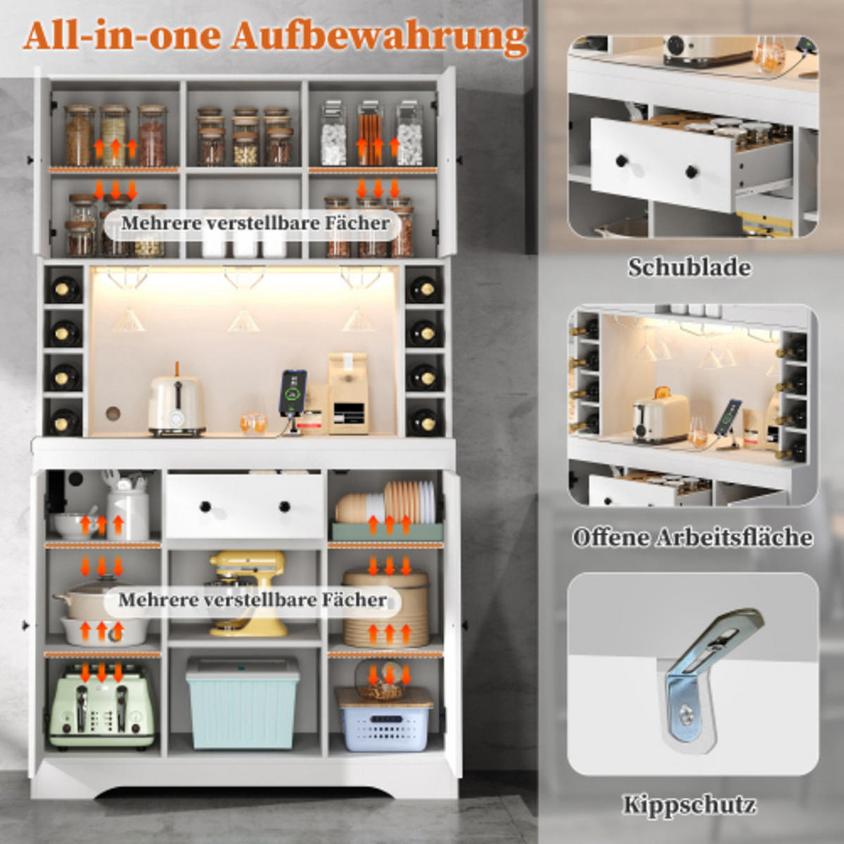 KÜCHENSCHRANK weiß aus MDF mit App-LED, integriertem Strommodul und Weinfächern 105 × 40 × 180 cm - Weiß, Holzwerkstoff (105/180/40cm) - Luhomfu