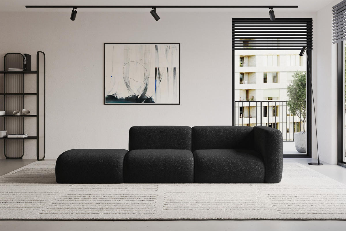 SOFA Ottomane Rechts MIRA-S3 296x89x70 Schwarz Velours - Schwarz, Holzwerkstoff/Kunststoff (296/70/89cm) - ALTDECOR