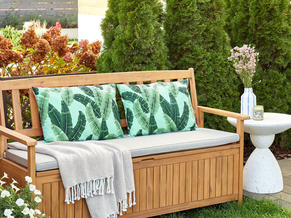 GARTENKISSEN 2er-Set Blattmotiv grün 40/60 cm Boissano - Hellgrau, Textil (40/60cm) - Beliani