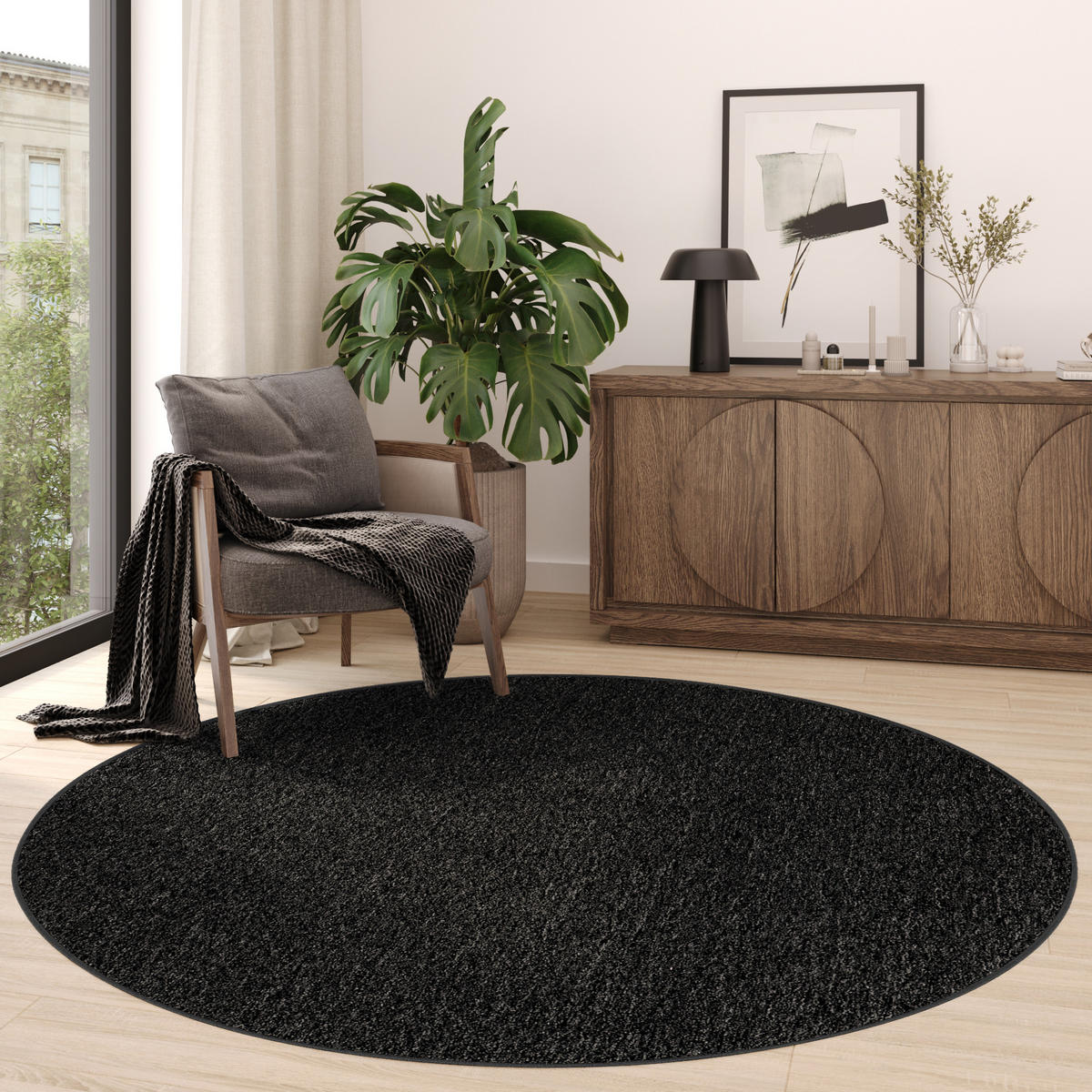 TEPPICH NIZZA Anthrazit, rund 100/100 cm - Anthrazit, Textil (100/100cm) - Tapiso