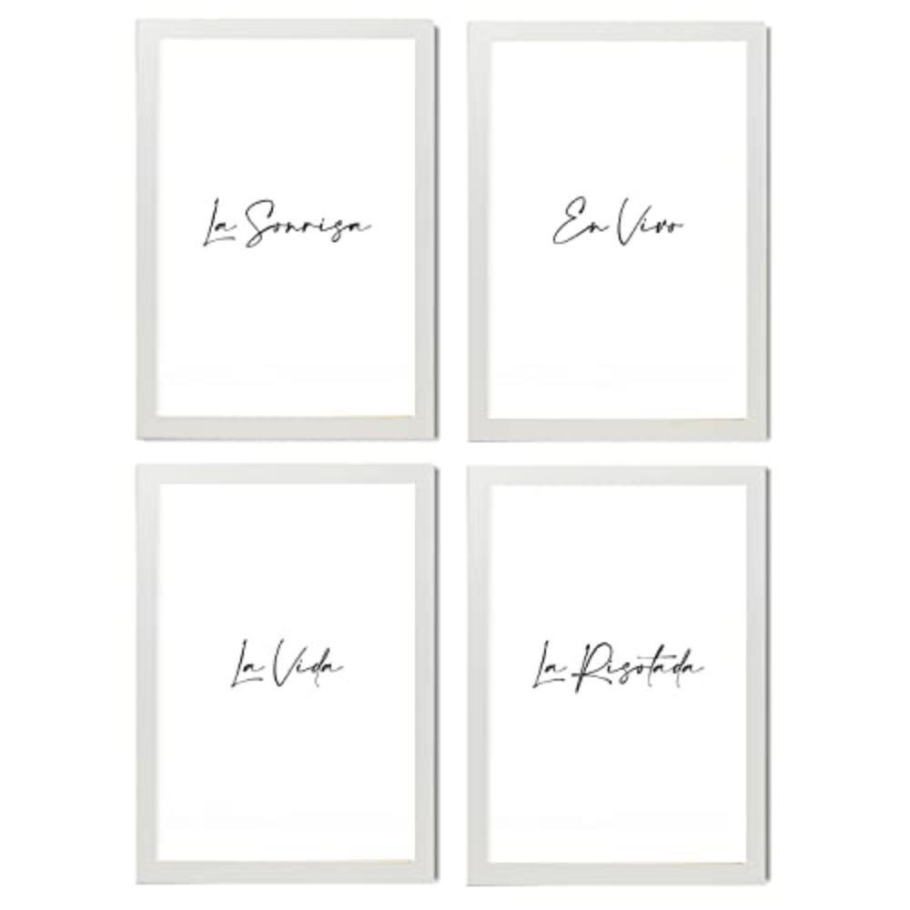 POSTER Set mit 4 Lachen TypografieStil A4 Weißer Rahmen - Weiß, Papier (29.7/3cm) - Nacnic