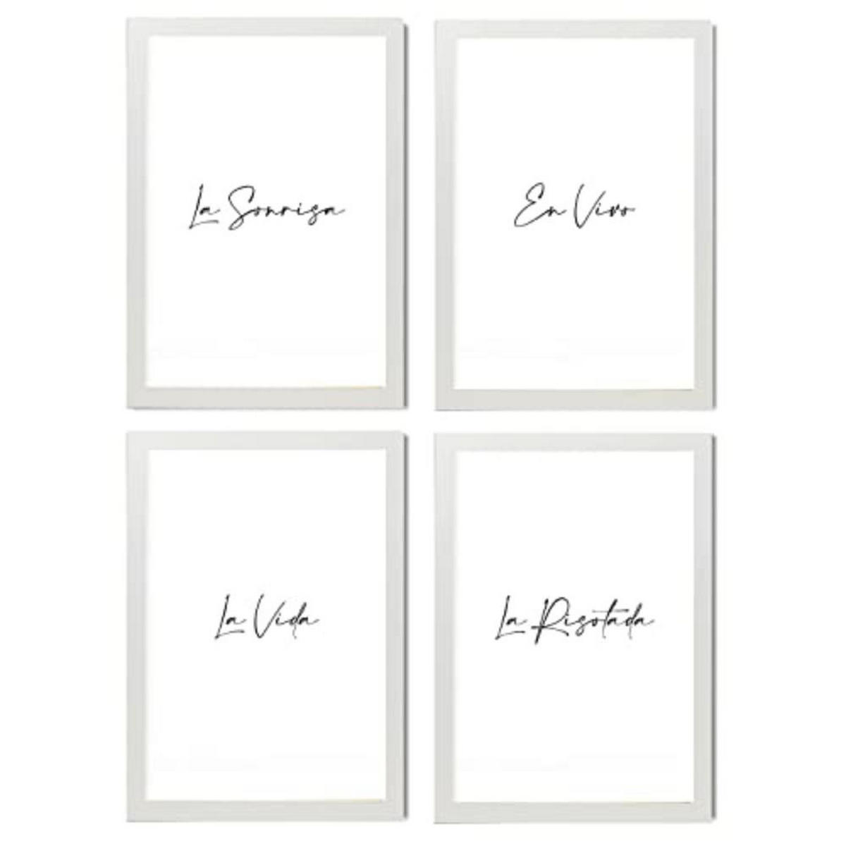 POSTER Set mit 4 Lachen TypografieStil A4 Weißer Rahmen - Weiß, Papier (29.7/3cm) - Nacnic