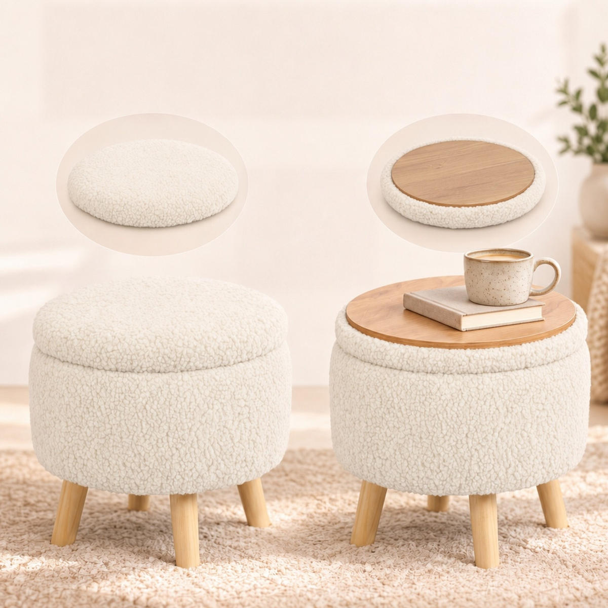 HOCKER Creme mit Stauraum 30x33 cm - Creme, Holz/Holzwerkstoff (33/30/33cm) - Relaxdays