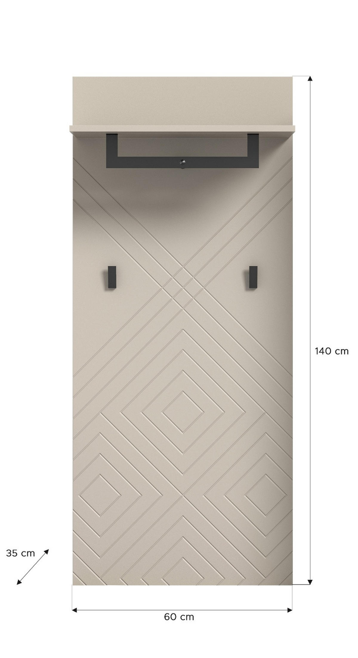 GARDEROBENPANEEL sand 60 cm, Wandgarderobe mit Kleiderstange - Sandfarben/Beige, Holzwerkstoff/Metall (60/140/35cm) - Inn.Furn